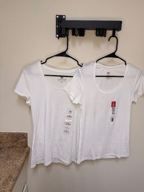 Lot of 2 NWT Women's Tees White Scoop Neck Covington Sm & Faded Glory Med